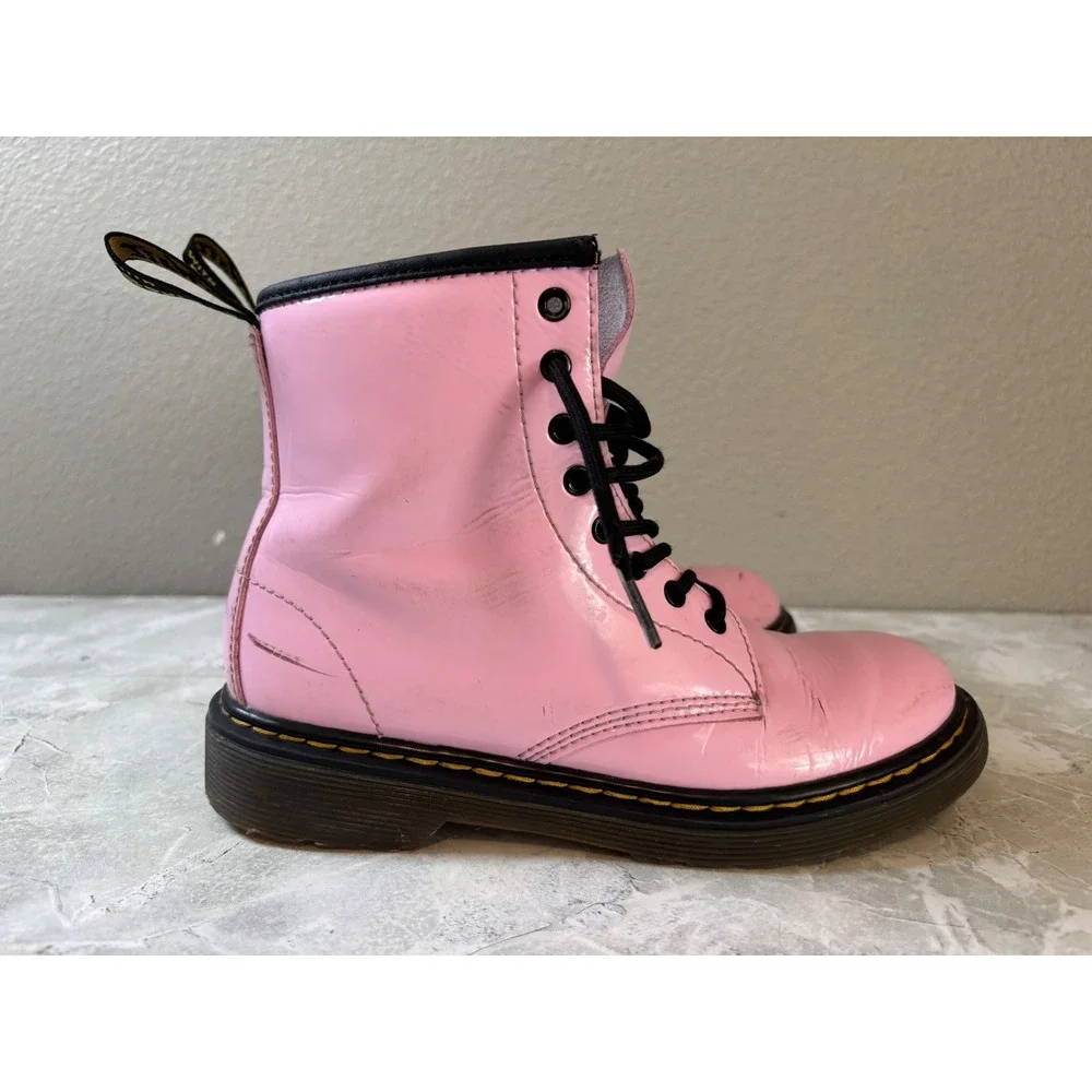 Dr. Martens Kids 1460 J Pink Patent Leather Lace Up Zip Boots Size 3 US